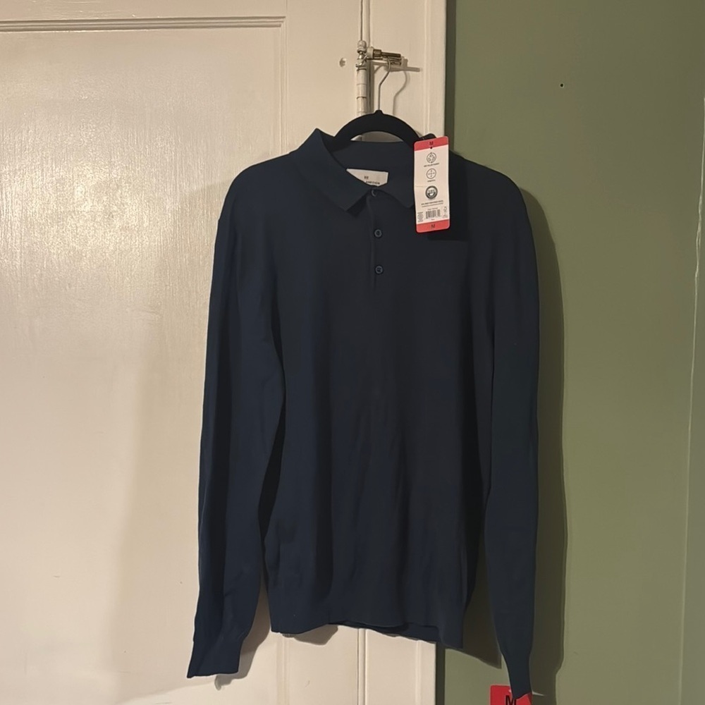 Modern Ambition Men's Blue Responsible Cotton/Wool Blend Polo Shirt Medium